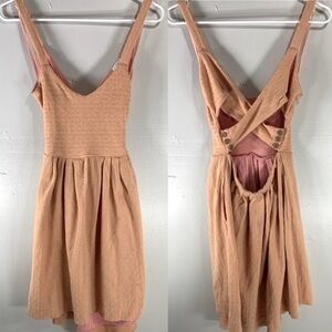 Anthropologie mini skater dress pink yellow open back XS coquette fairy retro